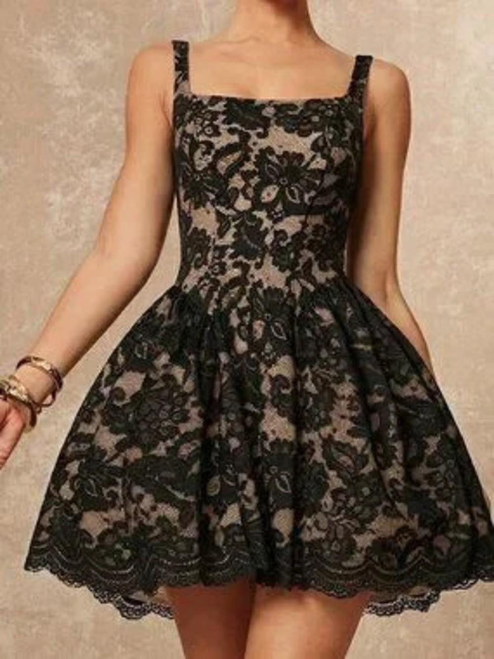 ZARA Black Elegant Women's Backless Scallop Zipper Sleeveless A-Line Mini Dress